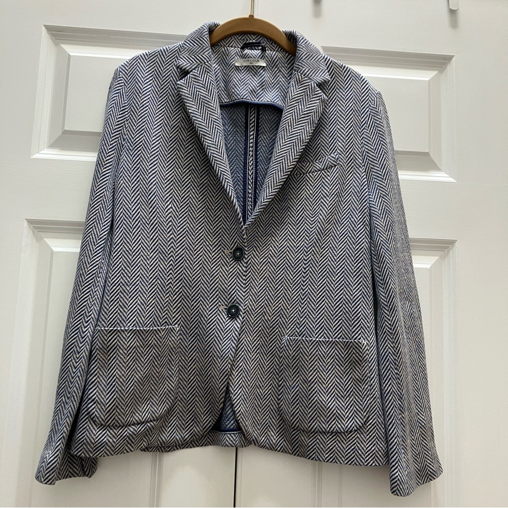 Circolo 1901 Herringbone Knit Sweater Blazer Jacket Slim Fit Blue Beige Small